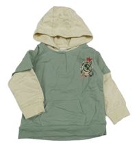 Zelenošedo-béžová mikina s potiskem a kapucí Next