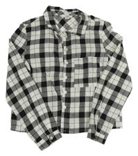 Světlešedo-černá kostkovaná crop halenka