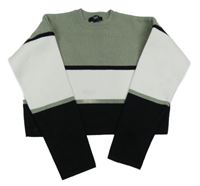 Khaki-bílo-černý crop svetr New Look