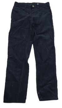 Tmavomodré manšestrové slim fit kalhoty H&M