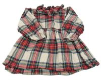 Béžovo-červeno-barevné kostkované flanelové šaty Next