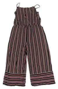 Černo-bílo-červený pruhovaný lehký culottes overal Primark