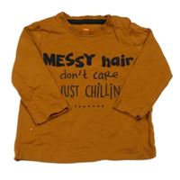 Hnědé triko s nápisem Hema