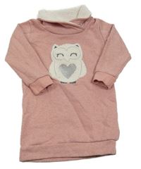 Starorůžové melírované teplákové šaty se sovou a límcem Topolino