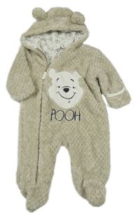 Béžová melírovaná chlupatá podšitá kombinéza s Púem a kapucí Disney