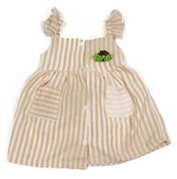 Meruňkovo-bílé pruhované propínací šaty s 3D květinou