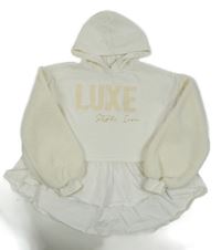 Smetanová teplákovo/huňato/plátěná mikina s nápisem a kapucí River Island