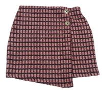 Růžovo-černá kostkovaná sukně s knoflíčky Primark