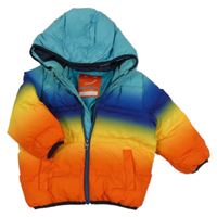Modro-oranžovo-žlutá šusťáková zimní bunda s kapucí Next