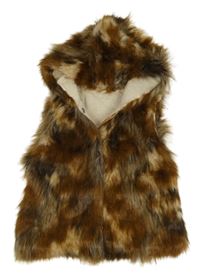 Hnědá vzorovaná kožešinová podšitá vesta s kapucí Next