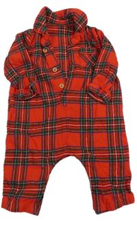 Červeno-zelený kostkovaný pyžamový overal s límečkem Tu