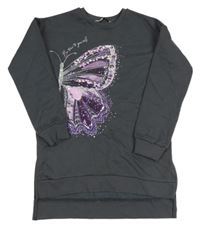 Tmavošedé teplákové šaty s motýlkem z flitrů George