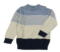 Modro-béžovo-tmavomodrý lehký pruhovaný svetr Next