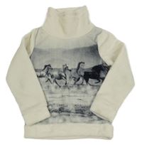 Smetanovo-šedá plyšová mikina s koníky a rolákem Yigga