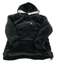 Černá plyšová zateplená oversize domácí mikina s kapucí 