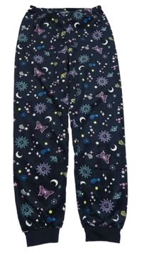 Tmavomodré sametové pyžamové kalhoty s motýlky a hvězdičkami Primark