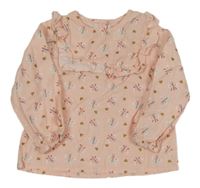 Růžová plátěná vzorovaná halenka 