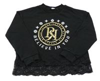 Černá mikina s potiskem a krajkou River Island