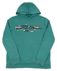 Zelená mikina s nápisem a kapucí M&S