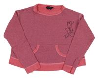 Růžová třpytivá crop mikina s nápisem