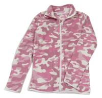Růžovo-bílá army fleecová propínací mikina Y.F.K.