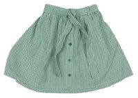Zeleno-bílá kostkovaná sukně s knoflíky a páskem Tu