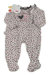 Růžovo-šedý sametový overal s leopardím vzorem 