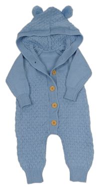 Modrá pletená kombinéza s kapucí  