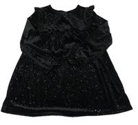 Černé třpytivé sametové šaty s volánky zn. St. Bernard