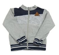 Šedo-tmavomodro-bílá propínací mikina s melírováním na PD 