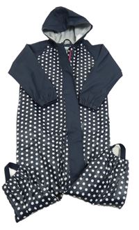 Tmavomodrá puntíkatá voděodolná jarní kombinéza s kapucí Lupilu