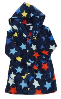 Tmavomodro-barevný plyšový župan s hvězdami a kapucí M&S