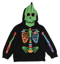 Černo-barevná mikina s kapucí - kostlivec 