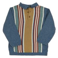 Modro-béžovo-zelený svetr s pruhy a límečkem Next