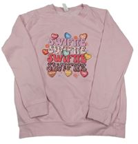 Růžová mikina s nápisy 