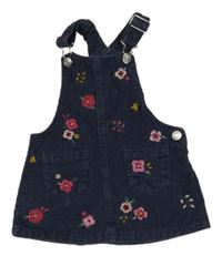 Tmavomodré manšestrové květované laclové šaty F&F