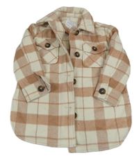Smetanovo-starorůžová kostkovaná vlněná flaušová košilová bunda Primark