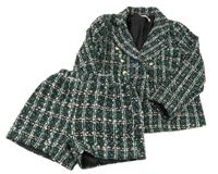 2set - Zeleno-černo-bílý kostkovaný úpletový kabátek + kraťasy Shein