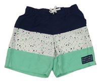 Tmavomodro-bílo-zelené plážové kraťasy s fleky H&M