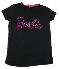 Černé tričko s nápisem z flitrů - Barbie 