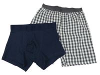 2set - Tmavomodré boxerky + šedo-bílé kostkované trenky 