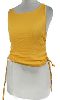 Dámský oranžový žebrovaný crop top se stahováním zn. H&M