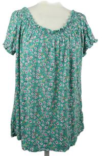 Dámská zelená kytičkovaná halenka s lodičkovým výstřihem Rainbow 