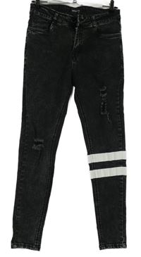 Pánské černé skinny rifle s prošoupáním a pruhy vel. 28