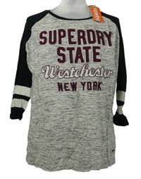 Nové - Pánské šedo-černé triko s logem Superdry 