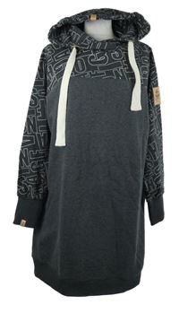 Dámské tmavošedé teplákové šaty s nápisy a kapucí Gina 