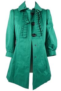 Dámský zelený kabát s volánky E-vie 