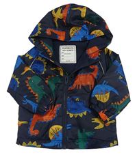 Tmavomodrá šusťáková jarní bunda s dinosaury a kapucí Matalan