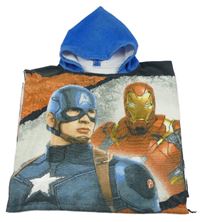 ORanžovo-šedo-bílé froté osuškové pončo s Avengers a kapucí 