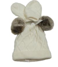 Nové- 2set- bílá čepice s bambulemi+ rukavice F&F